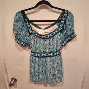 Studio M Women's 100% Silk Geometric Babydoll Y2K Top Sz M Lightweight Casual